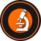 Simple monochromatic microscope icon in orange circle